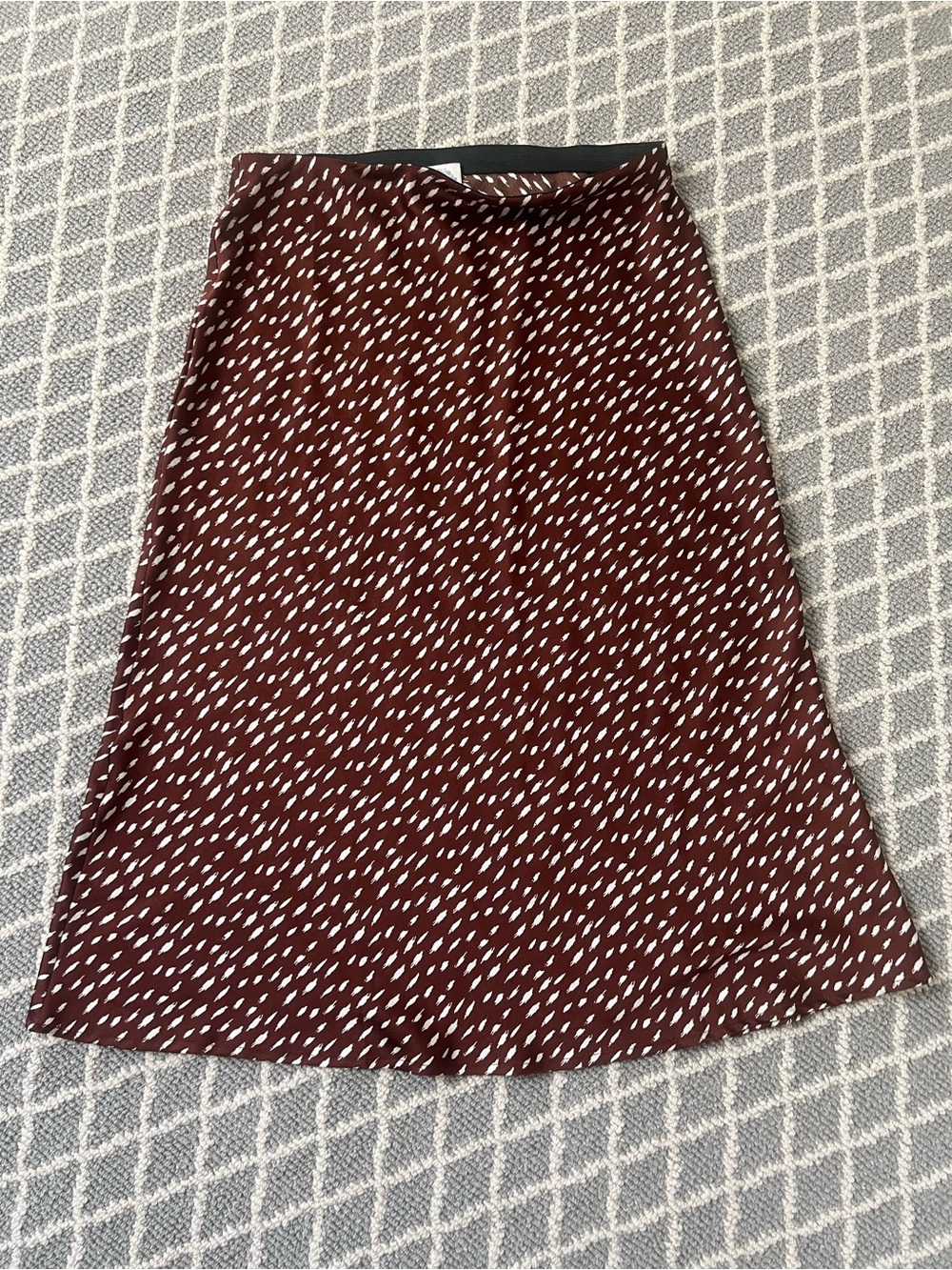 Blue Rain Size Medium Elastic Waist Midi Skirt Brown with White Spots EUC